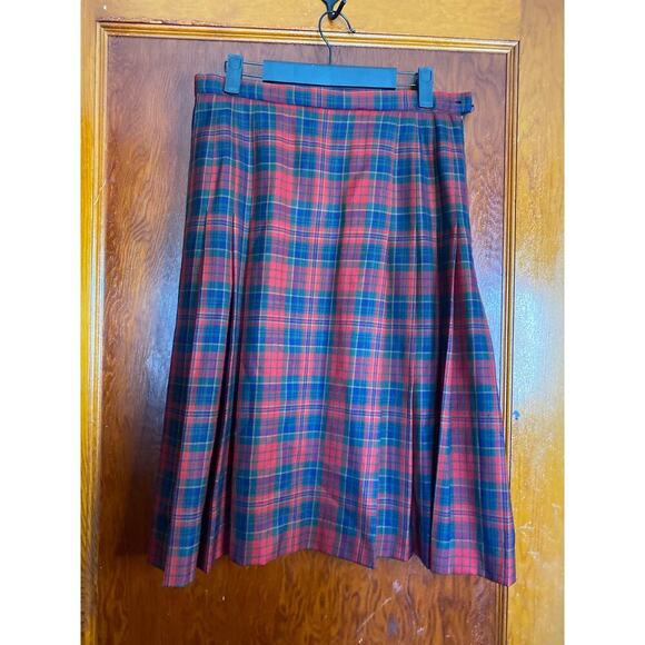 VTG Pendleton Red Navy Pleated Plaid Skirt 8 Wool - Picture 4 of 6